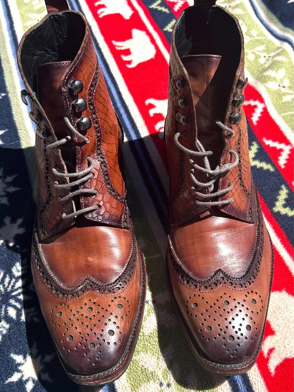 Men's Dark Brown Leather Wingtip Oxfords with Brogue Detailing